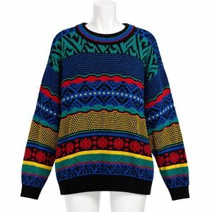 Vintage‎ Lightning Bolt 90s Knit Sweater L Dopamine Dressing Grandpa Core